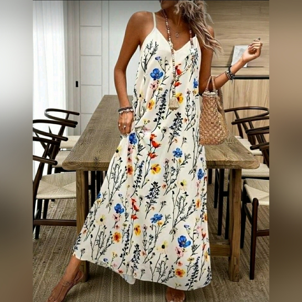SHEIN Clasi Plus Size Women Floral Print Loose Long Dress, Summer 1X